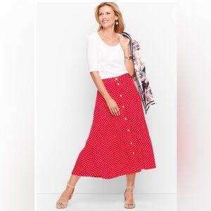 NWT Talbots TIERED BUTTON FRONT Red SKIRT - White DOT Size Small Petite